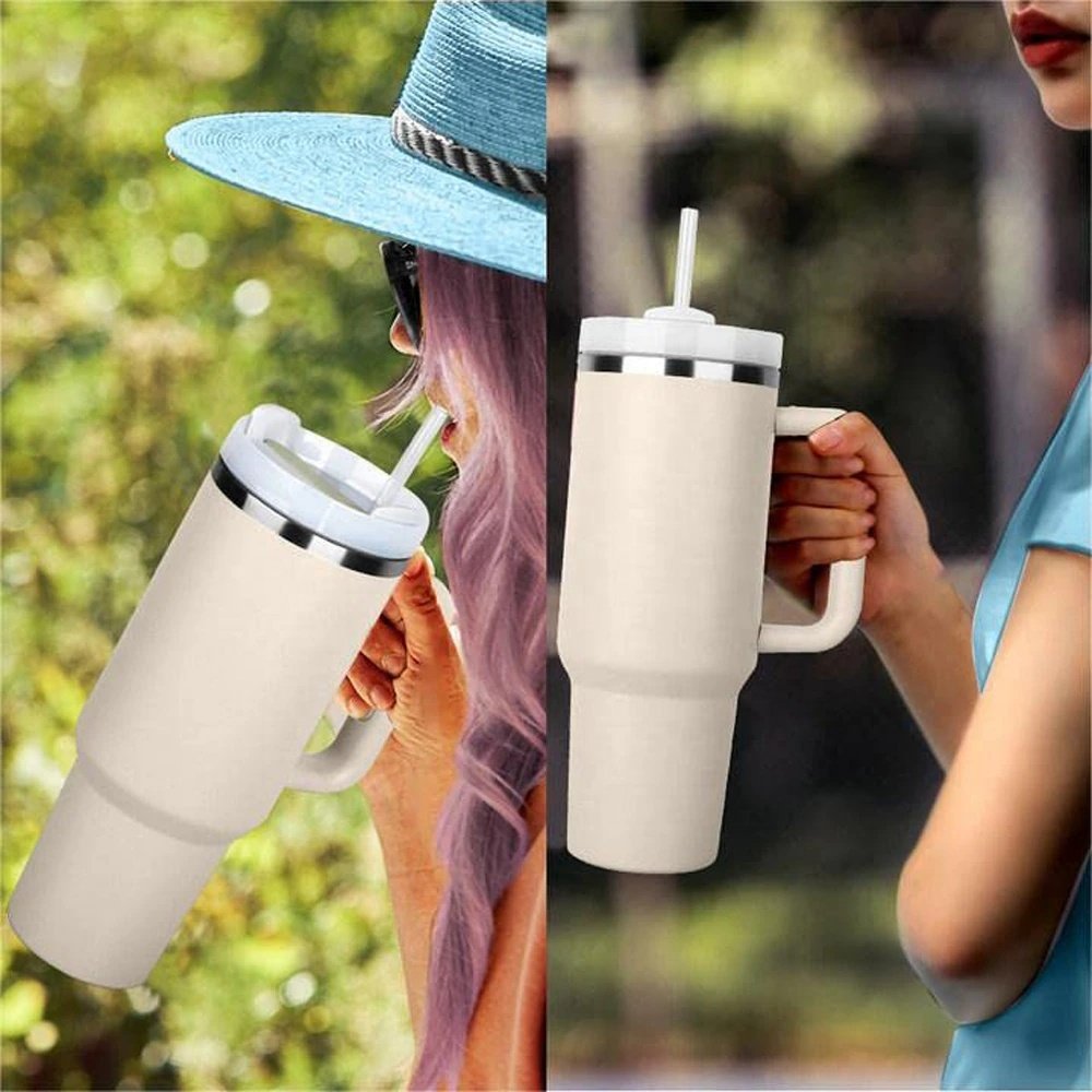 Tumbler with Handle Leak-proof Lid and Draw Double Layer Reusable Insulated Vacuum Cup Stainless Steel Travel Coffee Mug