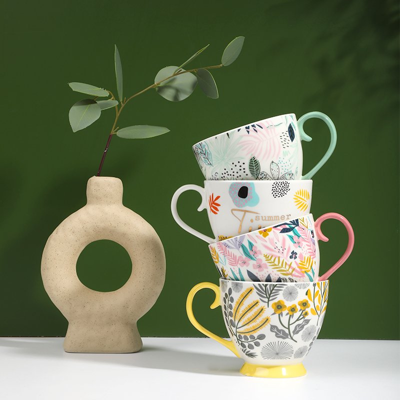 Wholesales New Style Custom Nordic Modern Travel Partially Gold Decals Tea Coffee Milk Ceramic Mug