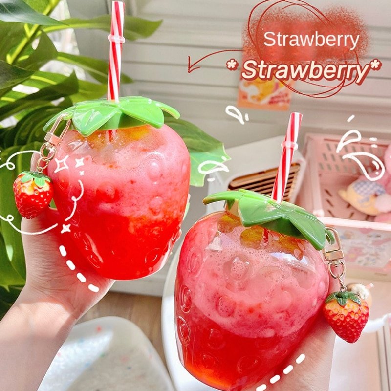 500ml Summer Cute Strawberry Straw Water Bottle Milk Coffee Straw Cup for Home