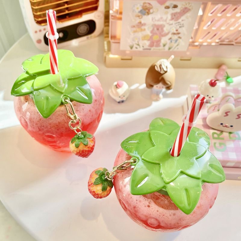 500ml Summer Cute Strawberry Straw Water Bottle Milk Coffee Straw Cup for Home