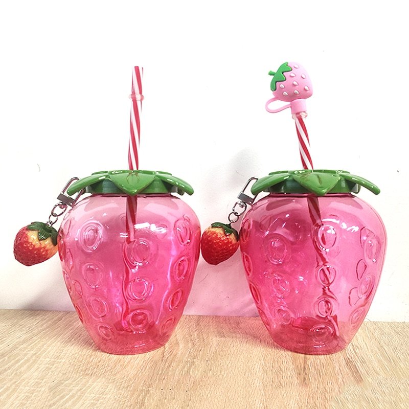 500ml Summer Cute Strawberry Straw Water Bottle Milk Coffee Straw Cup for Home