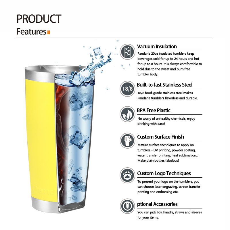 Custom logo 20oz tumbler insulated travel mug thermos stainless steel double walled vacuum flask cup with lid