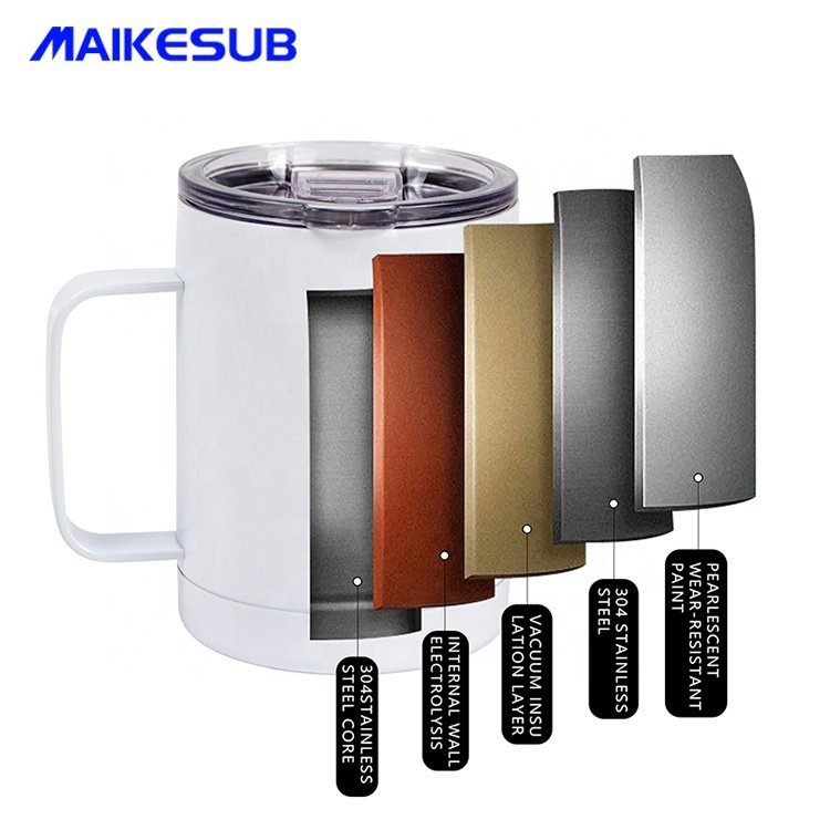 High quality 12oz vacuum insulated sublimation stainless steel blank tumbler coffee mug with handle for office mug with lid