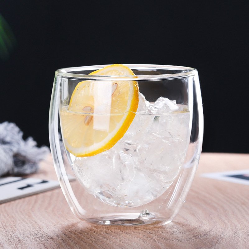 Amzn Hot 250ml 350ml 450ml Customized Print Glass Mugs Glass Coffee Glasses Double Wall Glasses Double glass Cup with Handle
