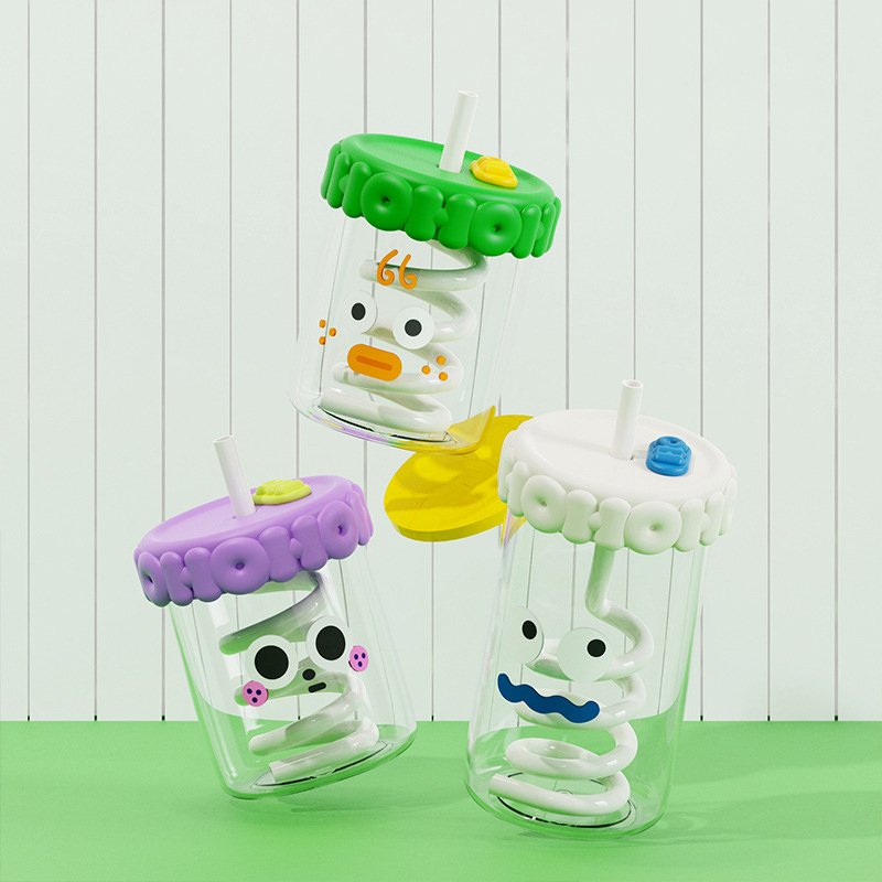 Hot Sale Fashion Cute Expression Beer Glass Can With Lid And Straw Glass Coffee Mug
