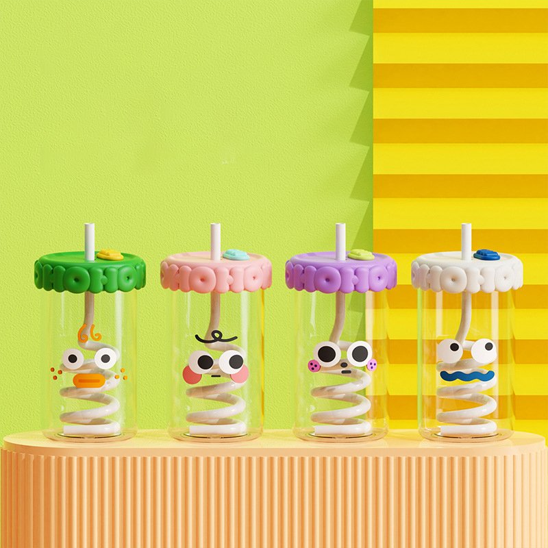 Hot Sale Fashion Cute Expression Beer Glass Can With Lid And Straw Glass Coffee Mug