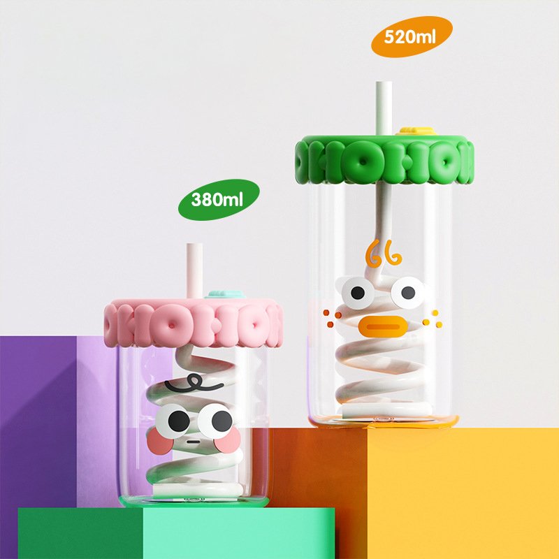 Hot Sale Fashion Cute Expression Beer Glass Can With Lid And Straw Glass Coffee Mug