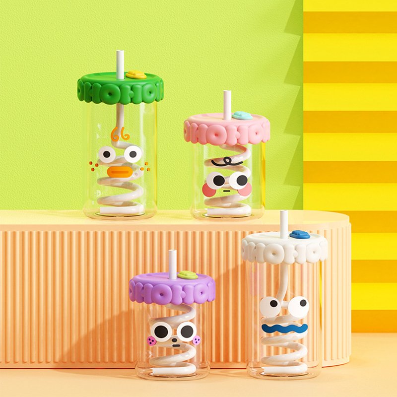 Hot Sale Fashion Cute Expression Beer Glass Can With Lid And Straw Glass Coffee Mug
