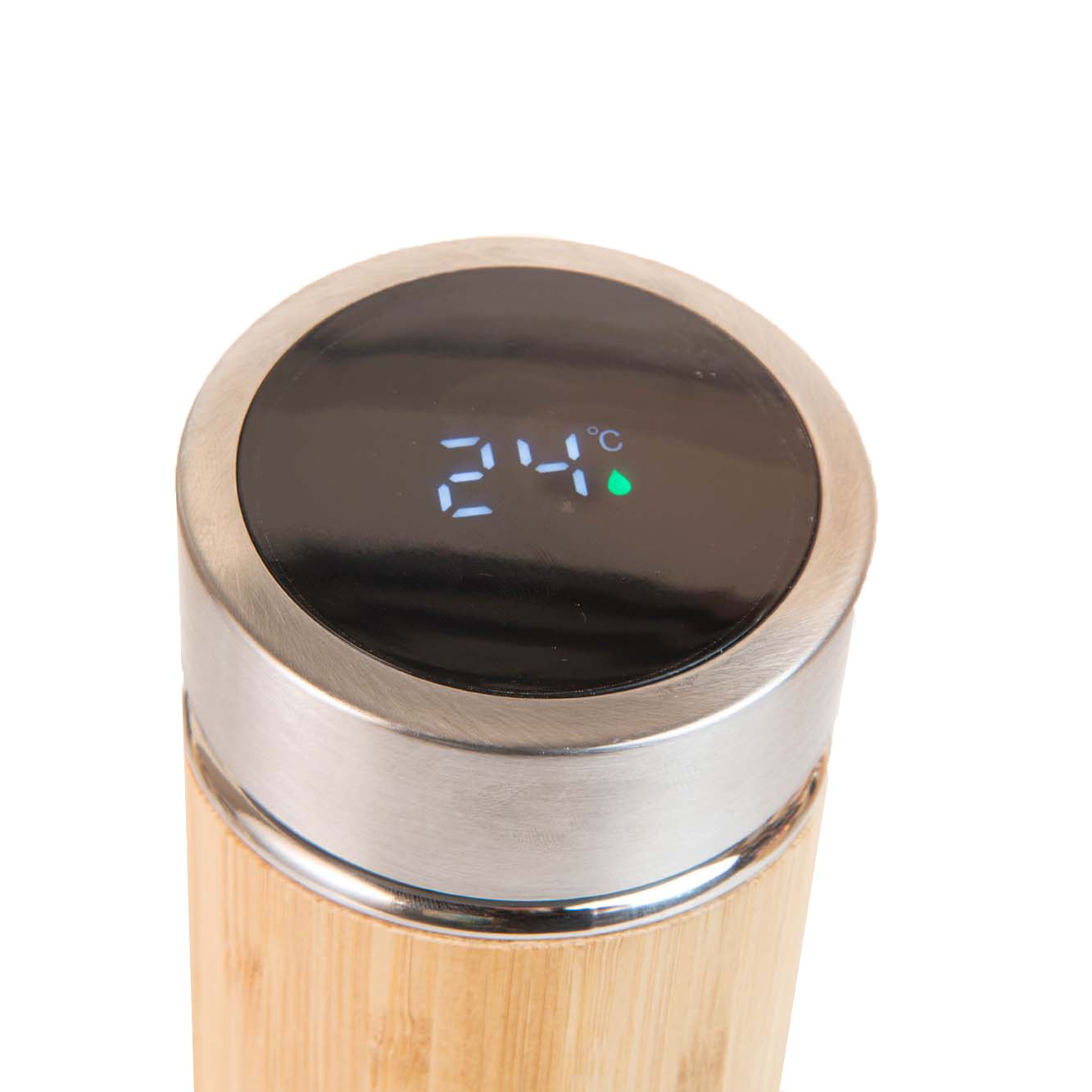 Custom LOGO Double Wall Insulated Thermal Bamboo coffee tumbler travel mug Water Bottles with led lid