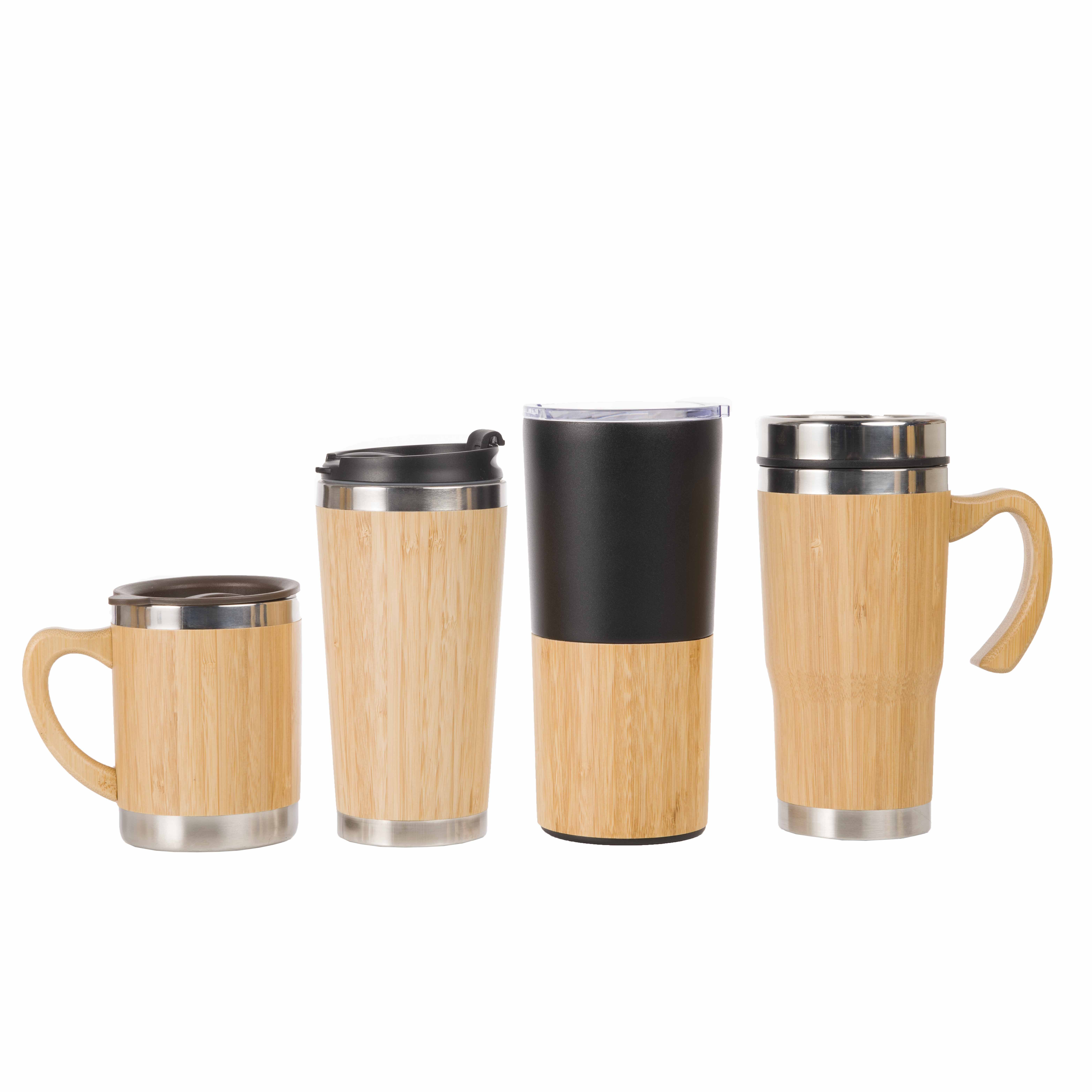 Custom LOGO Double Wall Insulated Thermal Bamboo coffee tumbler travel mug Water Bottles with led lid