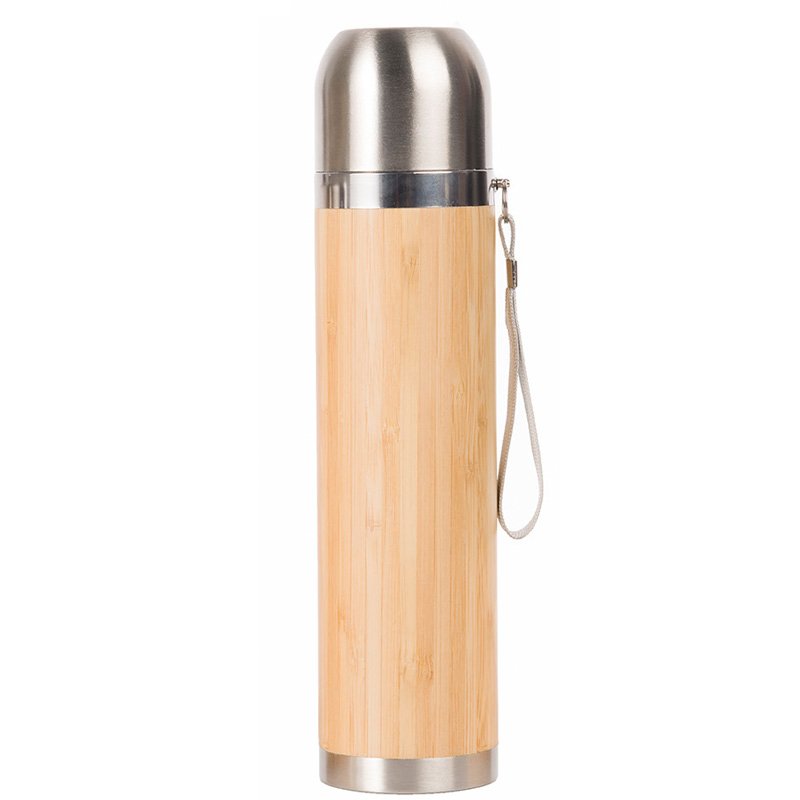 Custom LOGO Double Wall Insulated Thermal Bamboo coffee tumbler travel mug Water Bottles with led lid