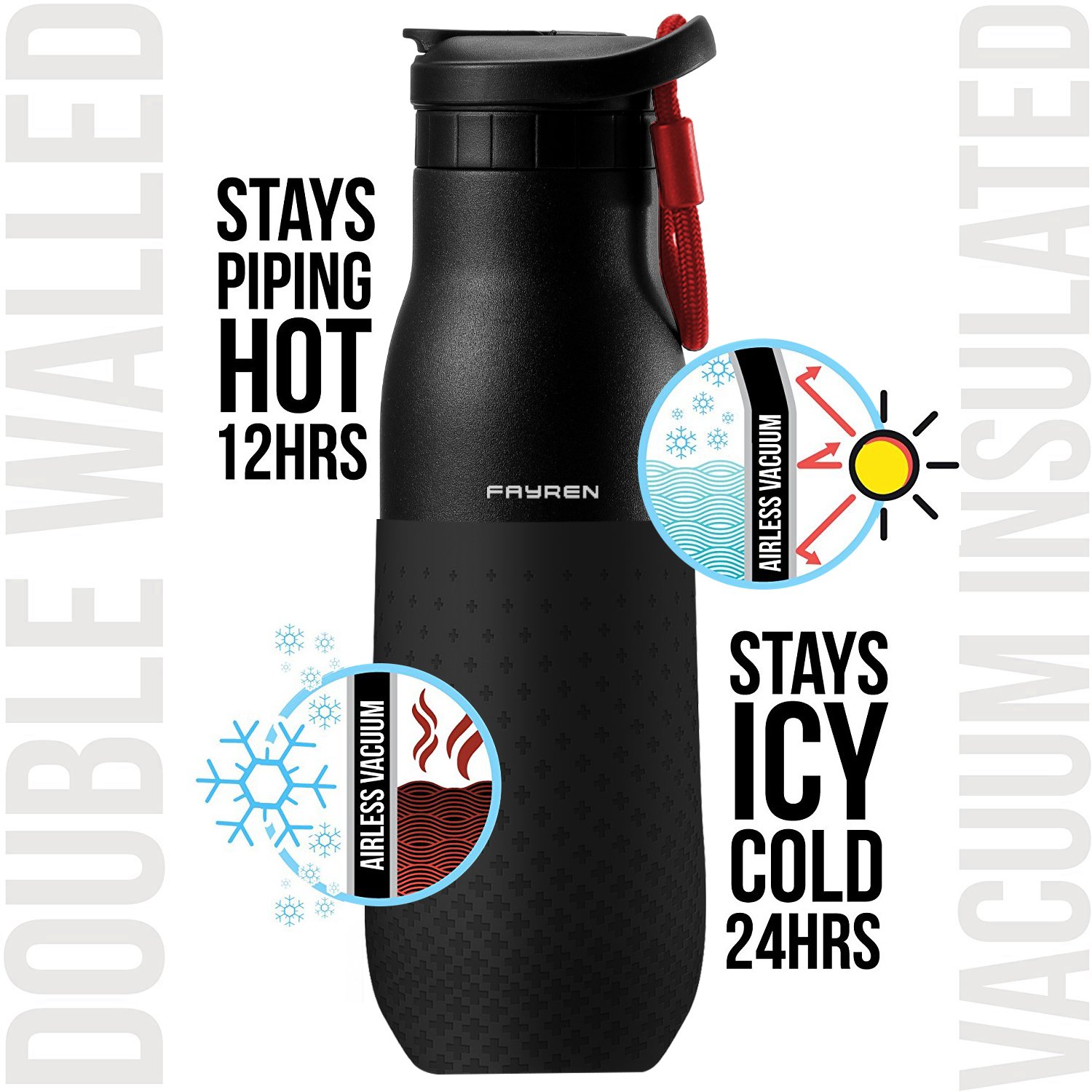 For Sports and Travel Leakproof Insulated Stainless Steel Water Bottle With Handle Lid Keeps Liquids Hot or Cold