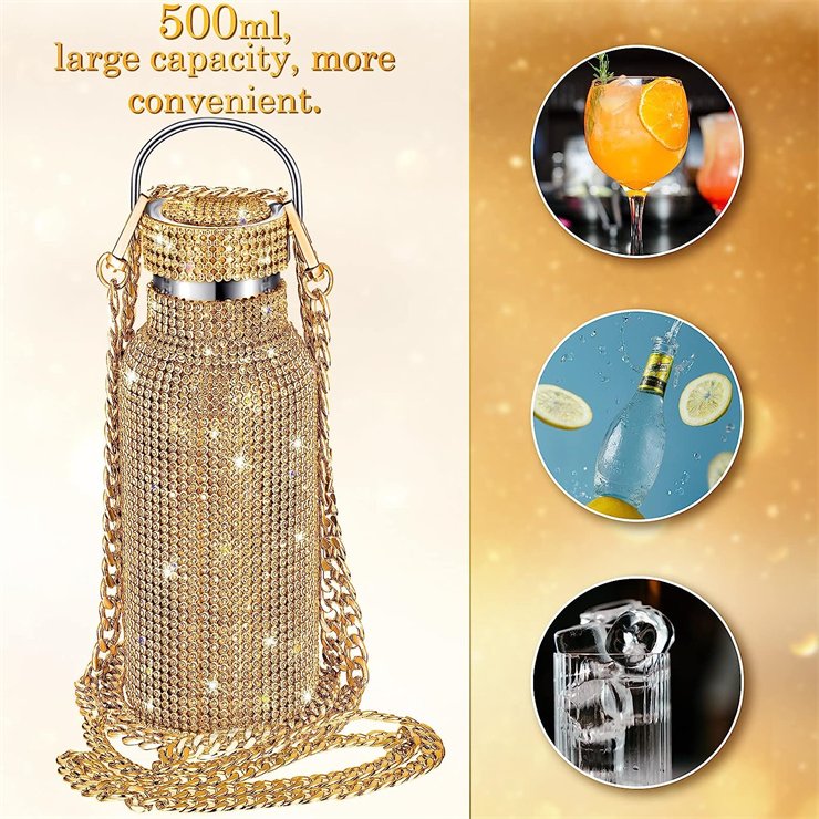 Diamond Water Bottle,Bling Diamond Vacuum Flask Sparkling Glitter Thermo Bottles for Women High end Insulated Bottle