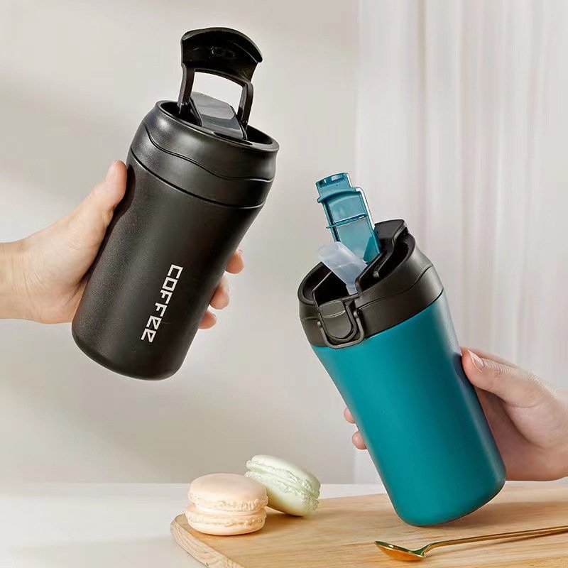 400ml Stainless Steel Double Wall Insulated Coffee Mug Straw Drinking Vaccum Tumbler BPA Free Thermoses
