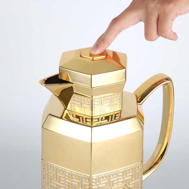 May Flower Fashion pattern decorative glass refill thermo flask sets gold arabic arabian luxury tea set