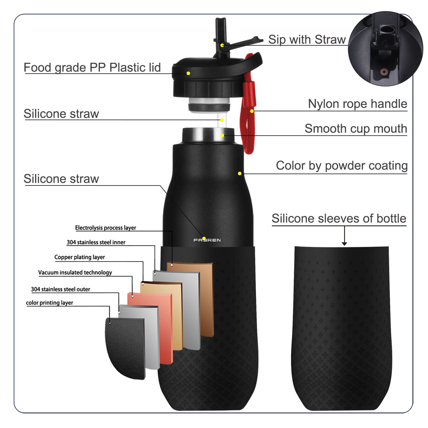 High quality Portable Double Wall 304 Stainless Steel thermos Thermoses Vacuum Flasks & Thermoses with Rope