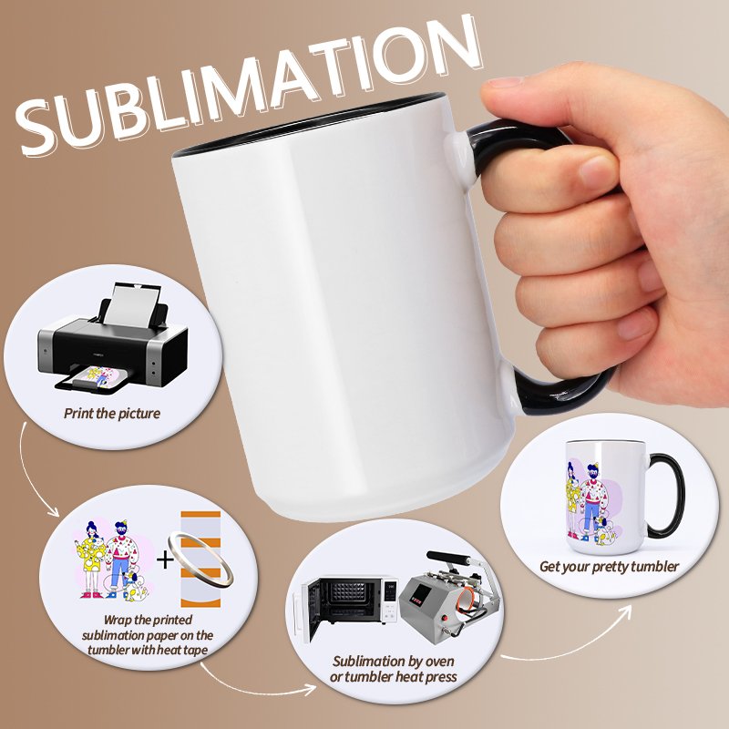 Custom Logo 15oz sublimation blank tumbler ceramic mug with colored handle