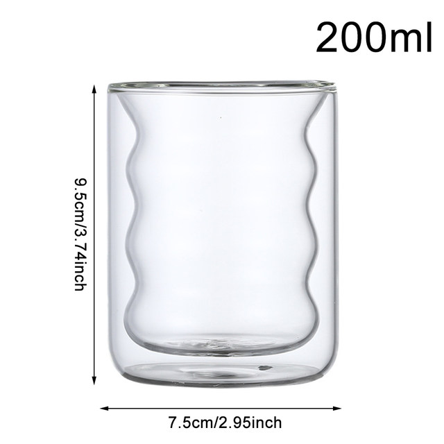 Hand Blown Colored Borosilicate Double Layered Ripple Wave Glass Iced Coffee Mug Cold Drink Cup