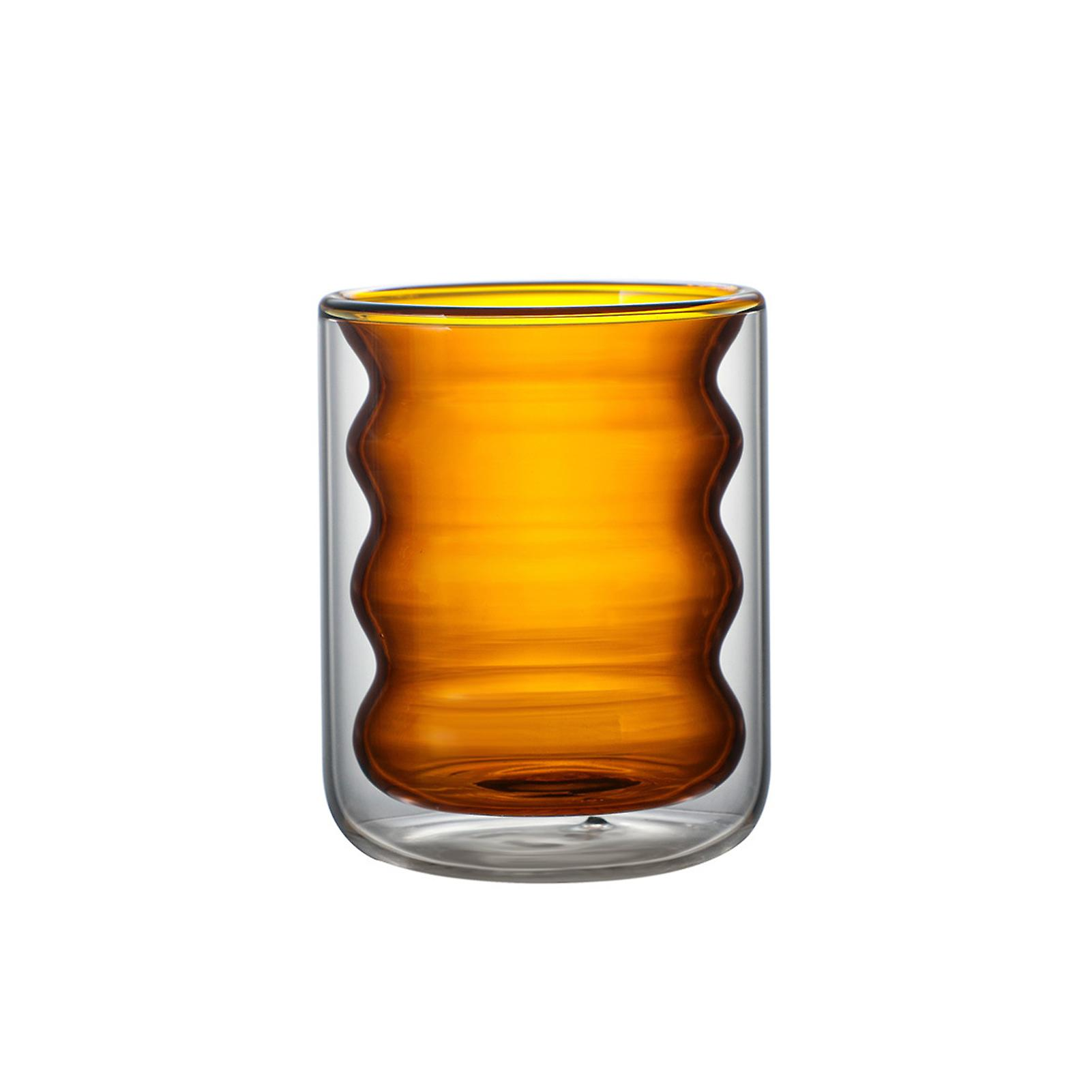 Hand Blown Colored Borosilicate Double Layered Ripple Wave Glass Iced Coffee Mug Cold Drink Cup