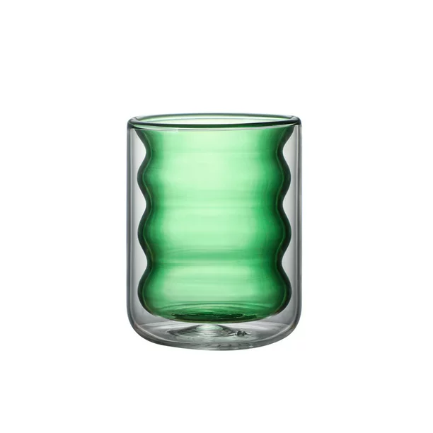 Hand Blown Colored Borosilicate Double Layered Ripple Wave Glass Iced Coffee Mug Cold Drink Cup