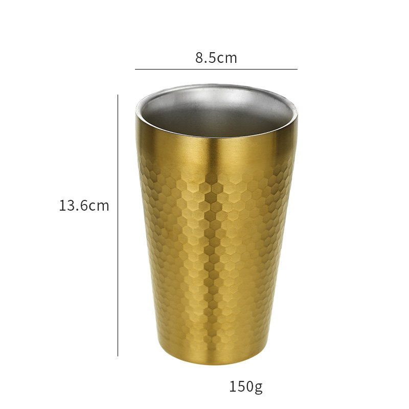 Korean Style 304 Stainless Steel Beer Mug Diamond Pattern Hammer Water Cup Double Wall Tea Drinks Tumbler