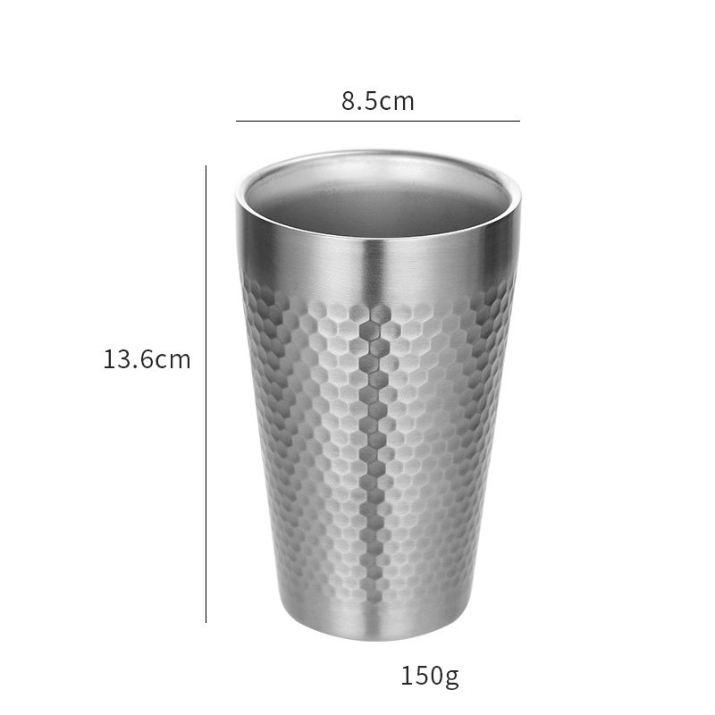 Korean Style 304 Stainless Steel Beer Mug Diamond Pattern Hammer Water Cup Double Wall Tea Drinks Tumbler