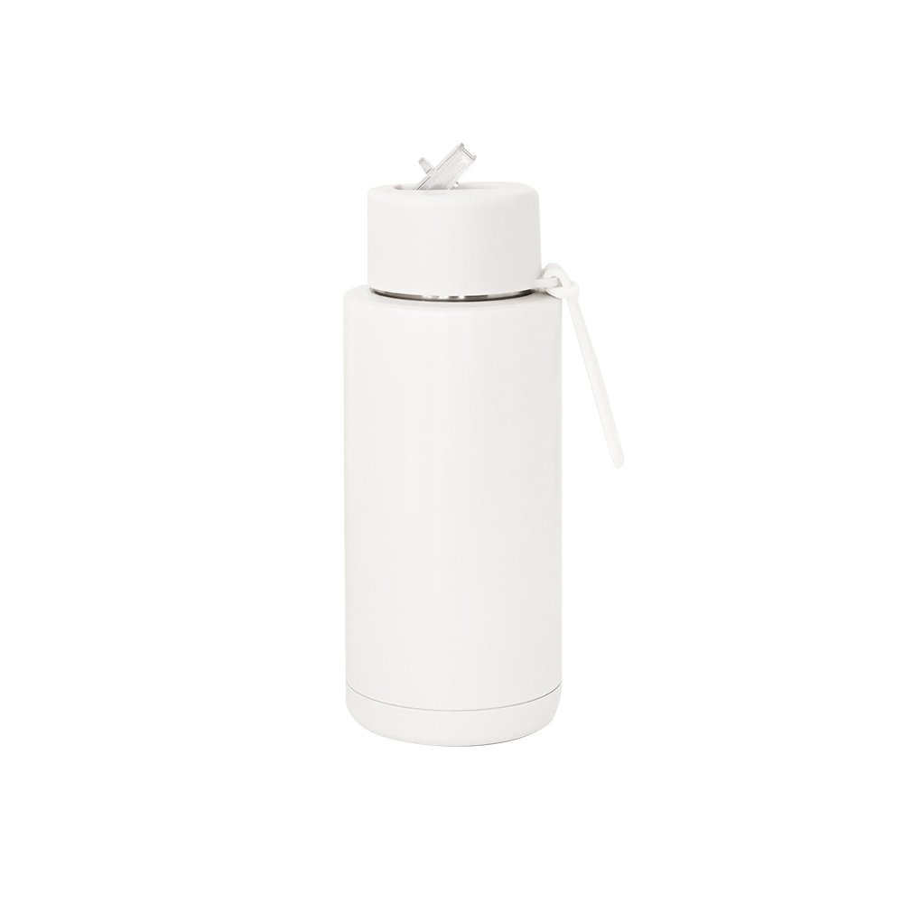 Custom bpa free 34oz 1L stainless steel vacuum flask reusable double wall insulated green water bottle with straw