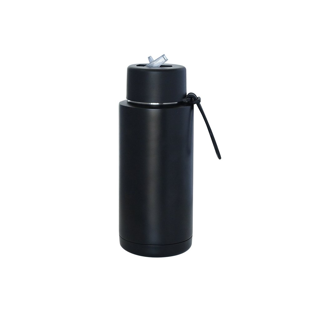 Custom bpa free 34oz 1L stainless steel vacuum flask reusable double wall insulated green water bottle with straw