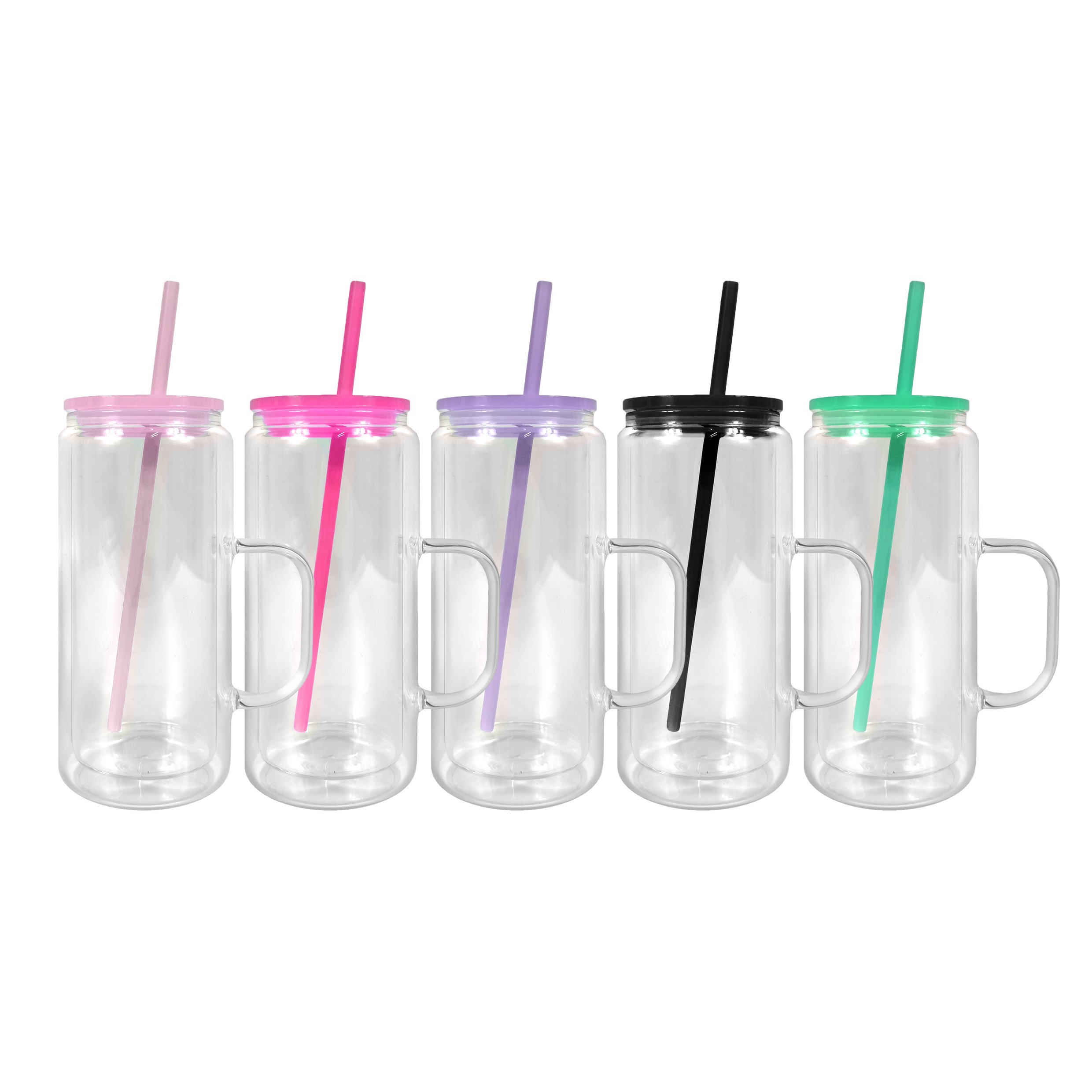 us warehouse 16oz handle double wall glass cup Pre-drilled sublimation snow globe coffee mug cup with handle for uv DTF