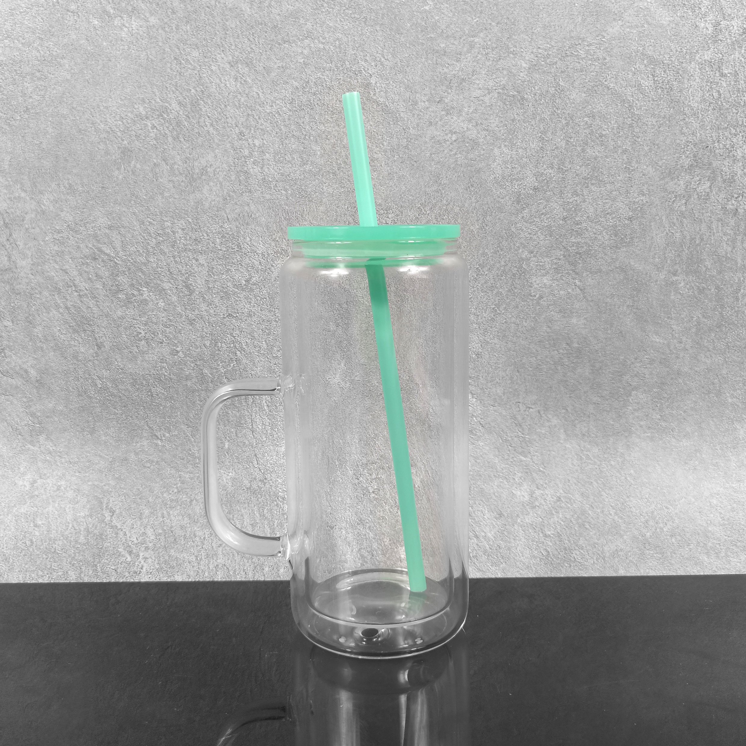 us warehouse 16oz handle double wall glass cup Pre-drilled sublimation snow globe coffee mug cup with handle for uv DTF