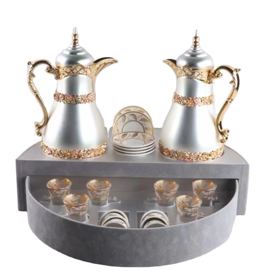 Arabic Carved Design Double Walled Insulated Vacuum Flask Coffee Tea Carafe Thermos kettle sets For Ramadan