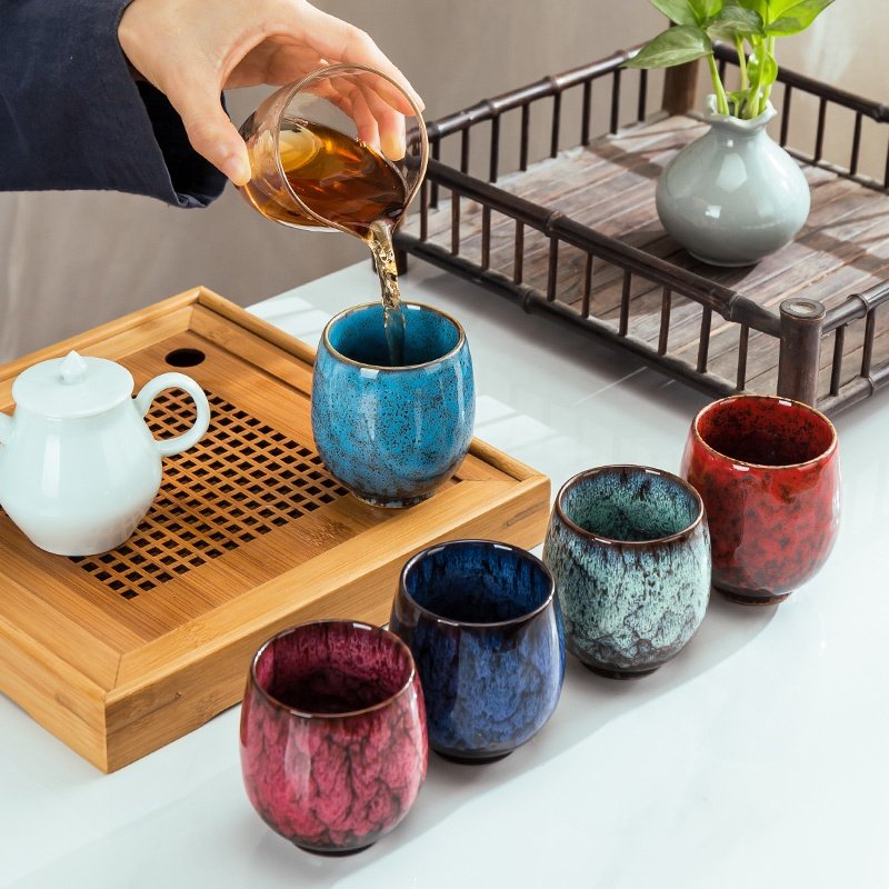 6oz mini Yellow/ blue porcelain Ceramic Tea Cup Kiln Change green tea mug cup for home use