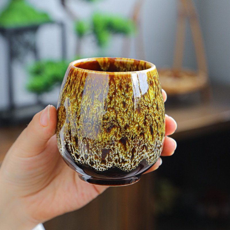 6oz mini Yellow/ blue porcelain Ceramic Tea Cup Kiln Change green tea mug cup for home use