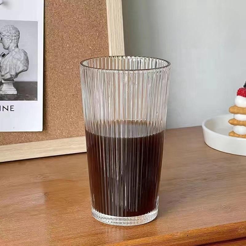 Ribbed Glass Tea Cups Custom Wholesale Coffee Cup Tumblers Travel Coffee Mug With Glass Lid And Straw