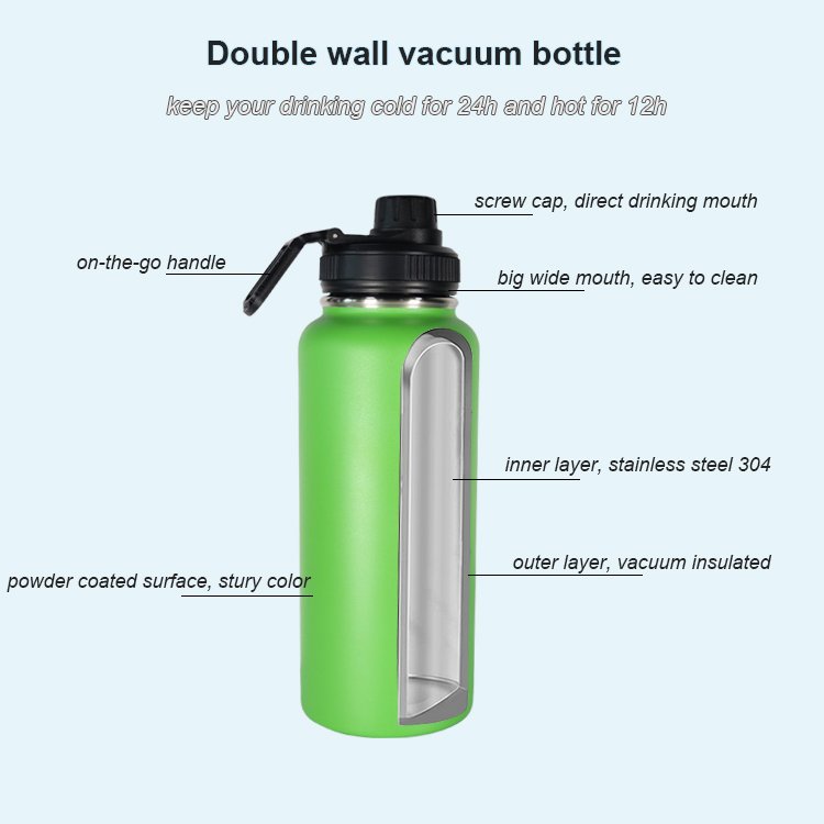 Wholesale 32 oz Double Wall Water Bottle Hiking Thermal Bottle Insulated Water Flask Drinking Bottle With Bpa Free Lid