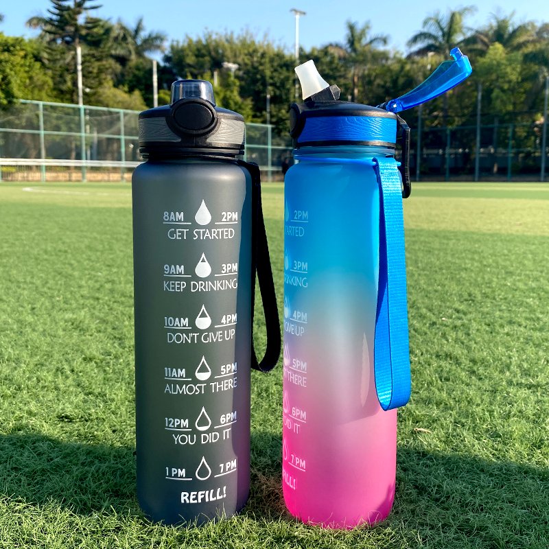 Motivational 1000ML BPA FREE Tritan Plastic Drinking Water Bottle with Time Marker Sports Water Bottle for Fitness, Gym Outdoor