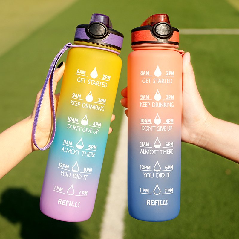 Motivational 1000ML BPA FREE Tritan Plastic Drinking Water Bottle with Time Marker Sports Water Bottle for Fitness, Gym Outdoor