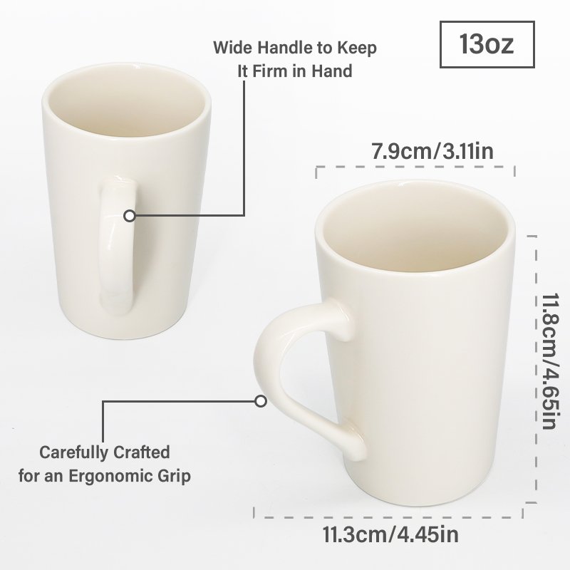 Custom Logo 13oz blank ceramic mug white coating 400ml tumbler with handle
