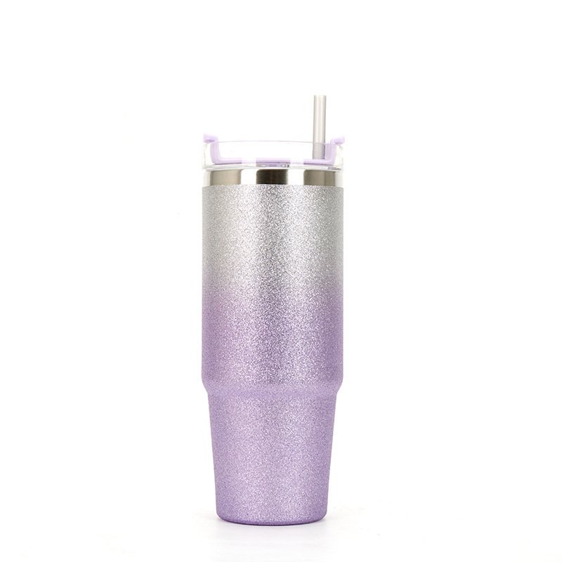Gradient Flash Coffee Cup 304 Stainless Steel 20 30oz Insulated Travel Mug Glitter Double Walled Straw Tumbler