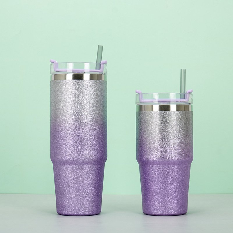 Gradient Flash Coffee Cup 304 Stainless Steel 20 30oz Insulated Travel Mug Glitter Double Walled Straw Tumbler