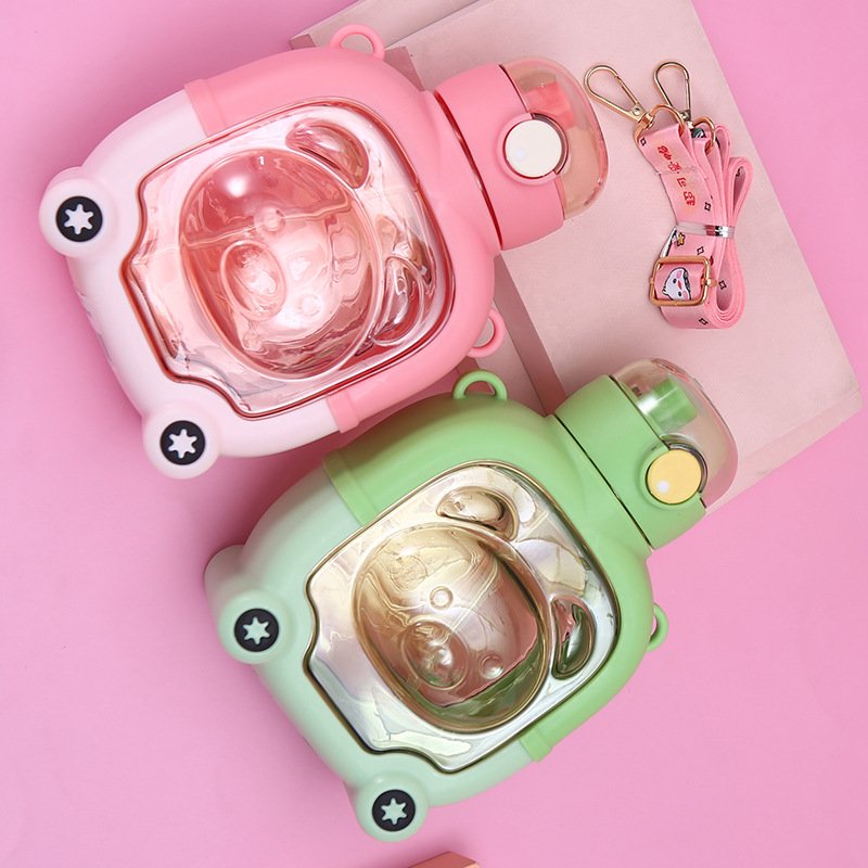 1000ml plastic panic magic bear water bottle DIY Children Water Bottles with straw and shoulder strap kids plastic water bottles