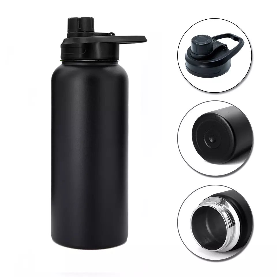 Custom Logo Double Wall Vacuum Insulated Metal Flask Wide Mouth Gym Sports Drinking Water Bottle