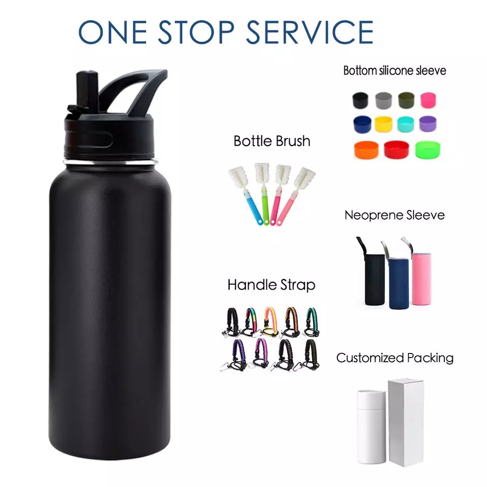Custom Logo Double Wall Vacuum Insulated Metal Flask Wide Mouth Gym Sports Drinking Water Bottle