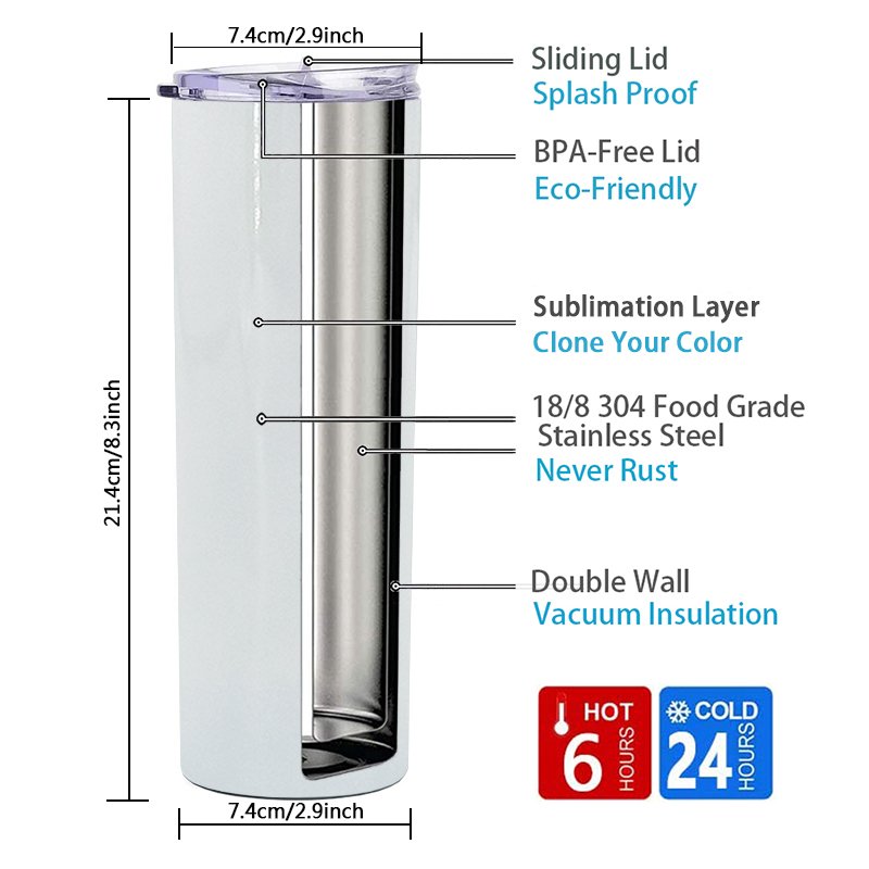 20oz Sublimation Tumblers Straight Insulated White Water Cups Tea blank sublimation tumbler Wine Tumbler Mug Bulk