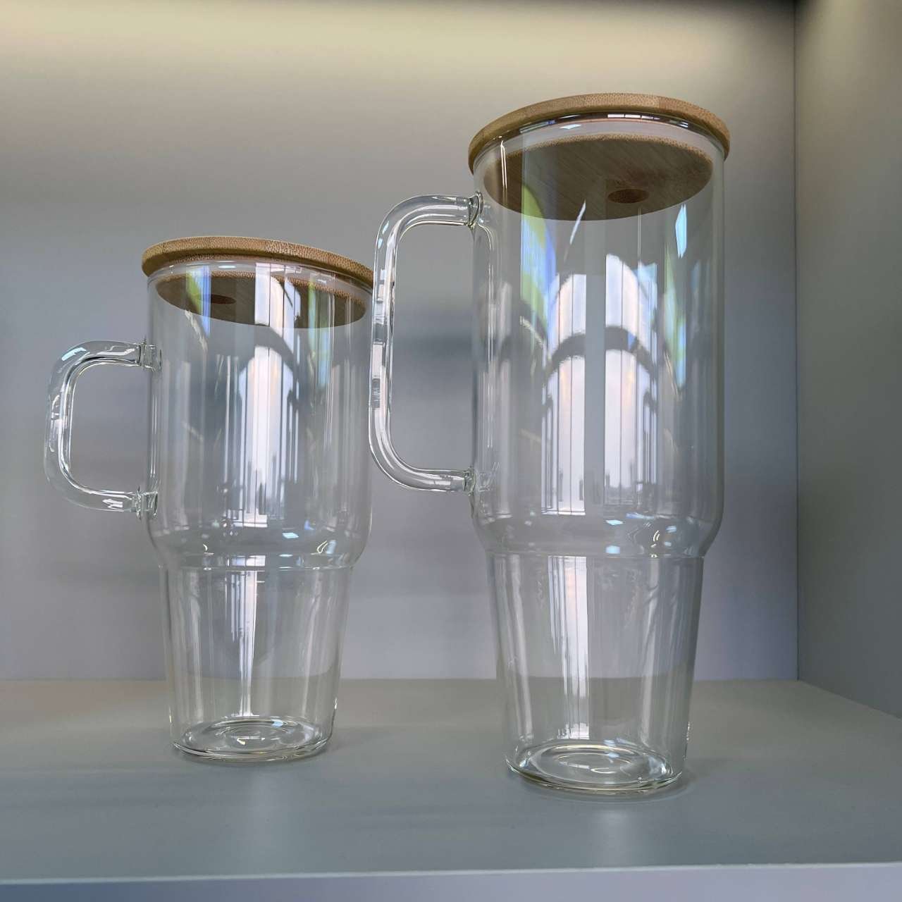 Blanks sublimation 32oz 40oz clear frosted glass tumbler water bottles with handle outdoor coffee mug glass cup with bamboo lid
