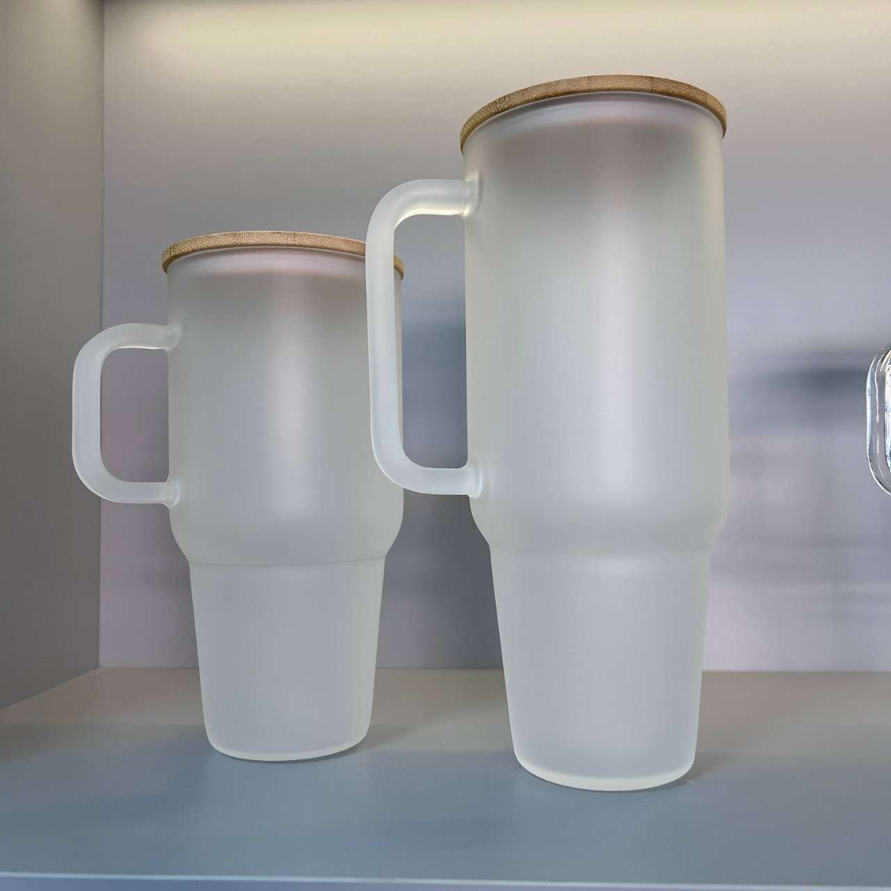 Blanks sublimation 32oz 40oz clear frosted glass tumbler water bottles with handle outdoor coffee mug glass cup with bamboo lid