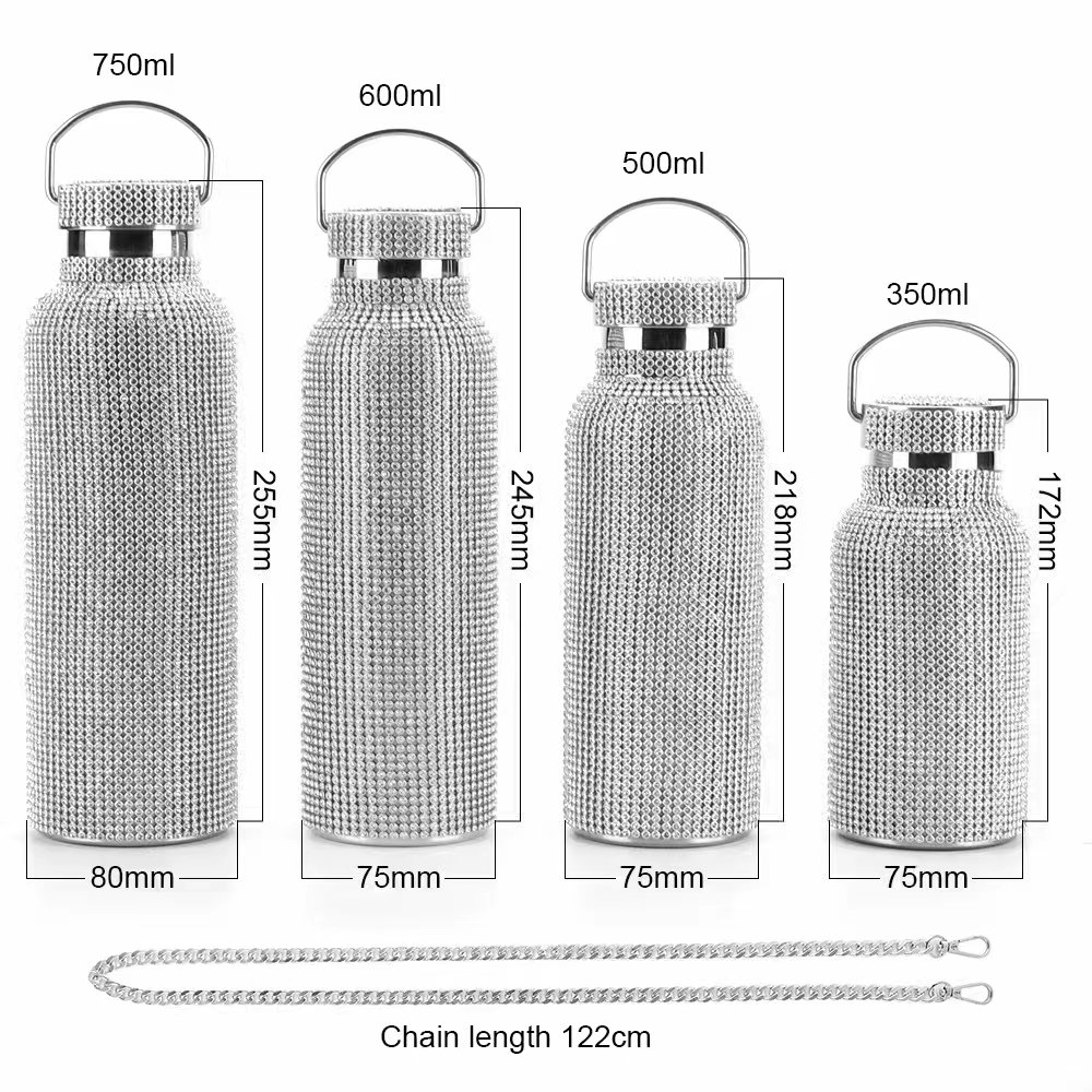 Multi Colors 500ml Hot Selling Diamond Drink Bottle Insulated 600ml Diamond Steel Water Bottle Shinny Rhinestone Bottle Tumbler