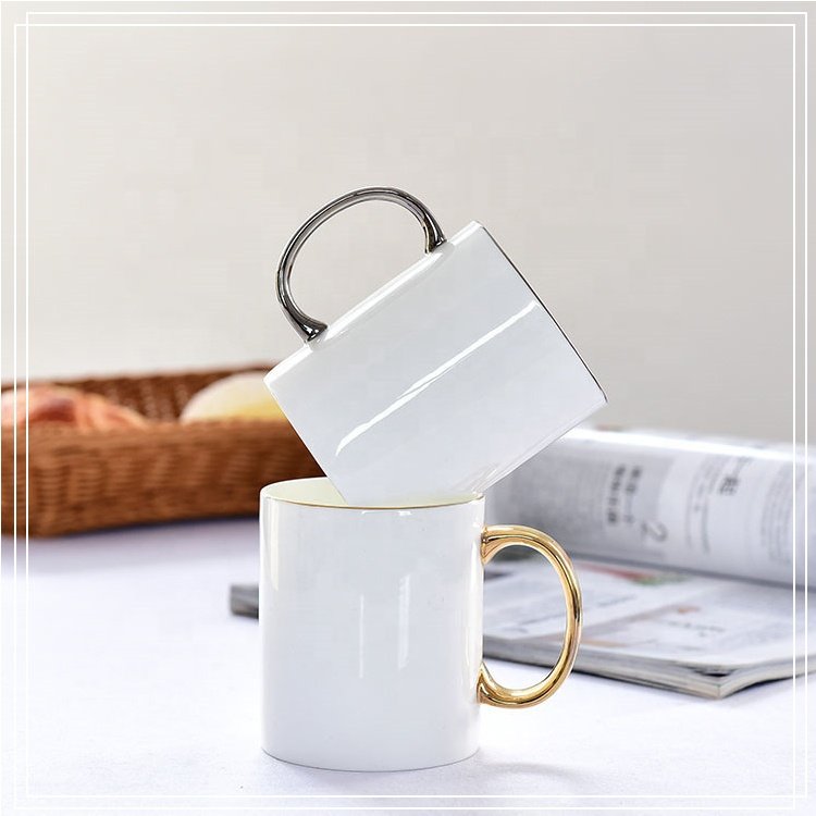 Wholesale custom bone china sublimation coffee mug gold handle blank white cups ceramic mugs set