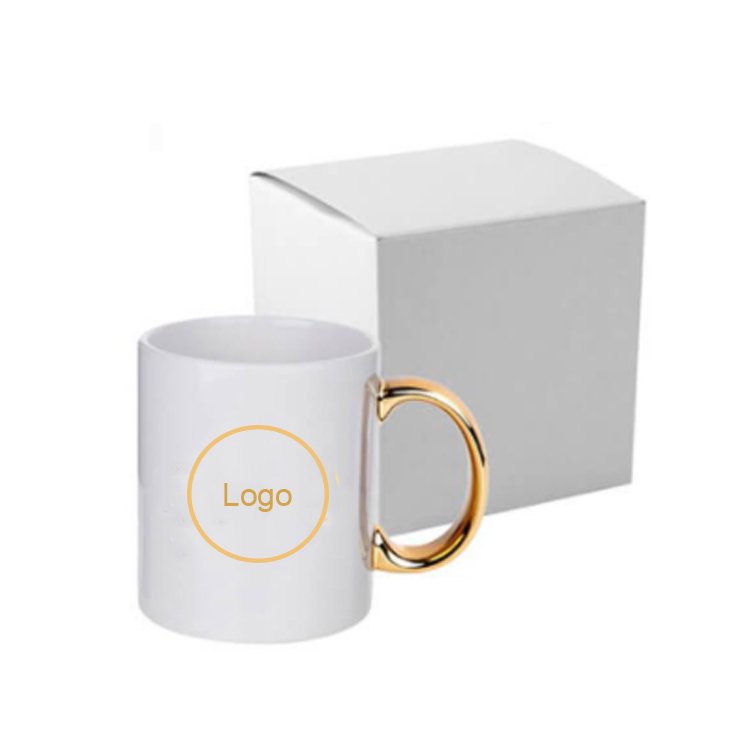 Wholesale custom bone china sublimation coffee mug gold handle blank white cups ceramic mugs set
