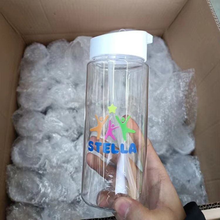 BPA Free custom kids 500ml 750ml hot Water Bottle Sports Leak-Proof Clear PS Plastic sport Water Bottle with Flip Lid and Straw